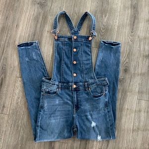 Celebrity Pink Skinny Fit Medium Wash Distressed Overalls Size 11/30